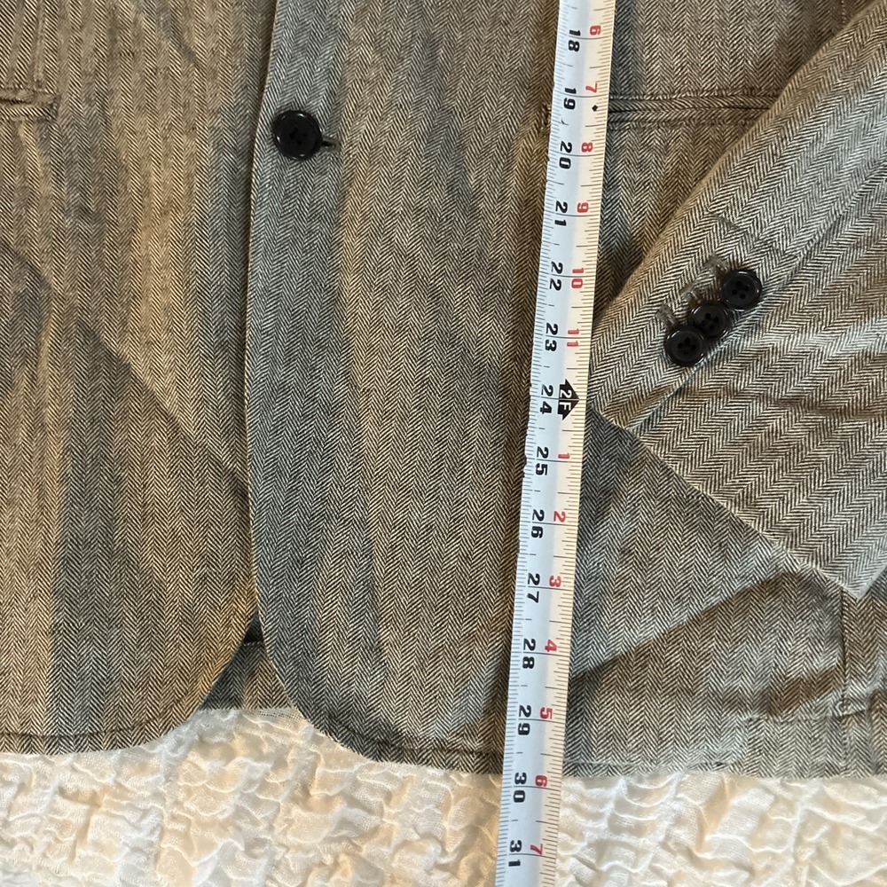Frank & Oak Rue St-Viateur Blazer Mens 46 Fairmont Fit Gray Linen Herringbone - Picture 3 of 8